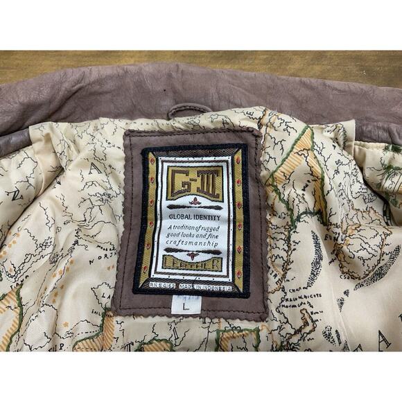 Vintage G-III Global Identity Brown Leather Bomber Jacket Size Large - Picture 10 of 12